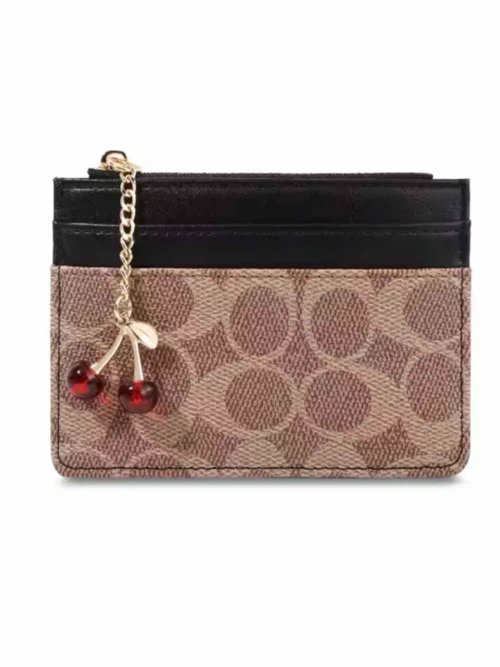 New Cherry Charm Signature Card Case in Brown/Black